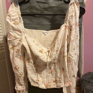 Reformation Cream Floral Blouse with Pink Details